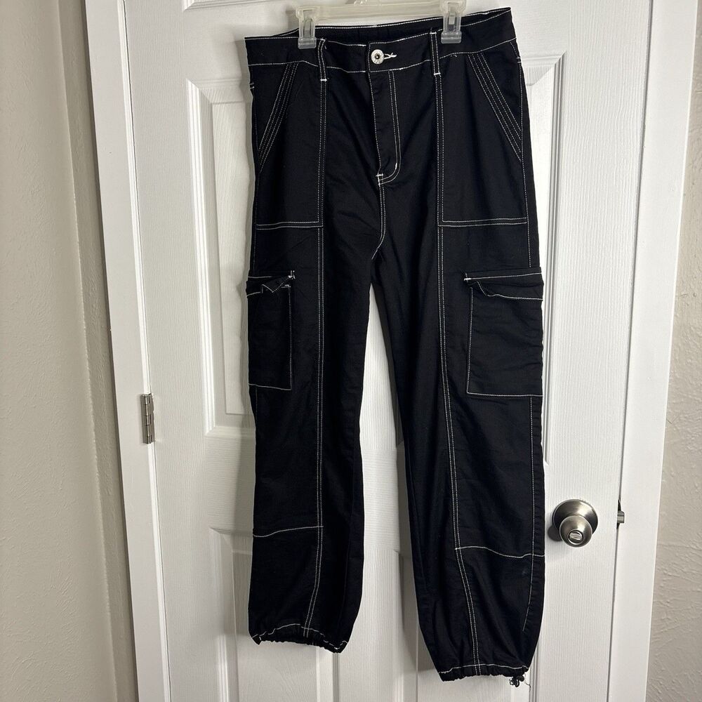 VIP Black Straight Leg Cargo Pants with Contrast Stitching